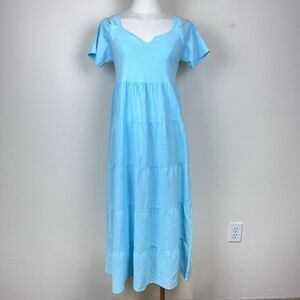 Drawstrings Of Malibu Dress Womens Extra Small 90s Y2K Midi Beach Boho Blue